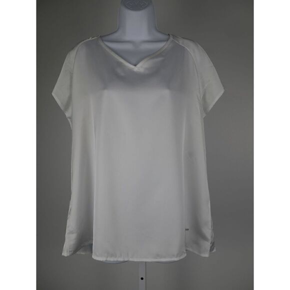 Nine West Women's Satin Tie-Back Flutter-Sleeve Top White XL - Picture 1 of 9